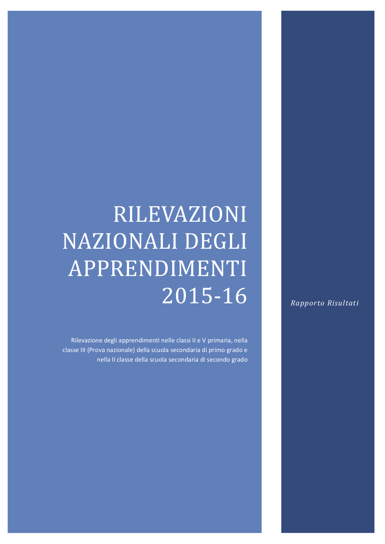 Copertina di Rapporto Prove INVALSI 2016