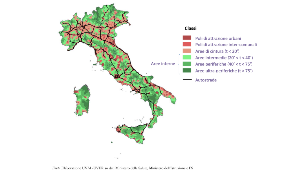 Mappa delle Aree Interne dell'Italia